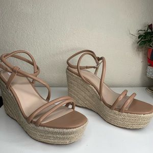BP platform wedges, tan in color, size 11